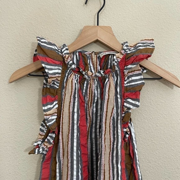 Ulla Johnson Adana Stripe Ruffle Flutter Sleeve High-Neck Blouse Top Poppy 4 - Picture 8 of 15